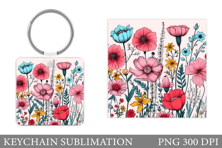 Flowers Keychain Sublimation. Flowers Keychain Design