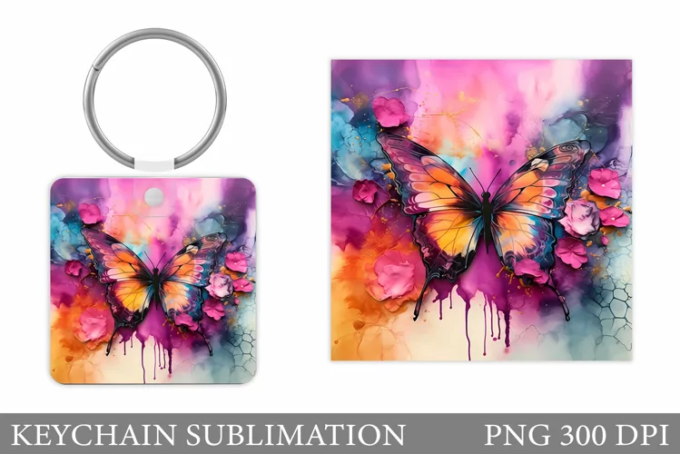 Butterfly Square Keychain. Butterfly Keychain Sublimation