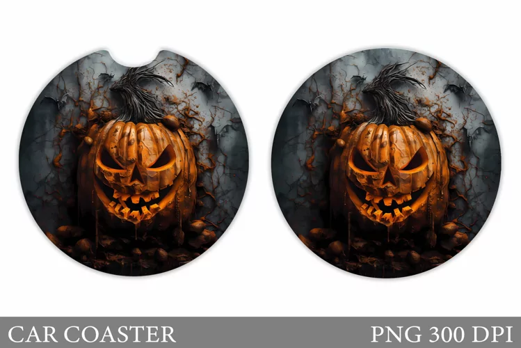 Halloween Car Coaster Design. Pumpkin Halloween Car Coaster