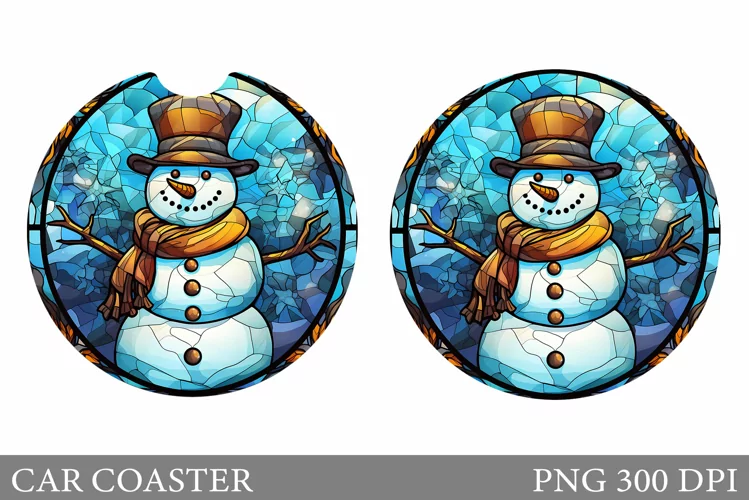 Snowman Car Coaster Sublimation. Stained Glass Car Coaster