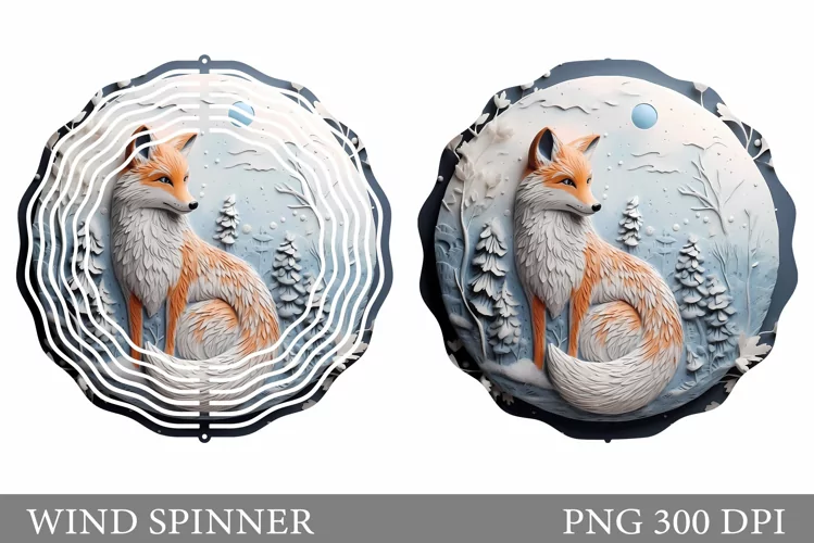 Fox Wind Spinner Design. Winter Fox Wind Spinner Sublimation