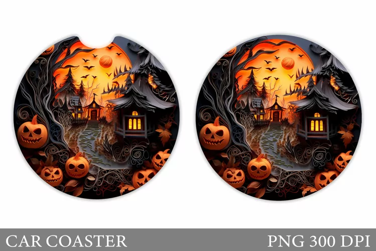 Halloween Car Coaster Sublimation. Pumpkins Car Coaster