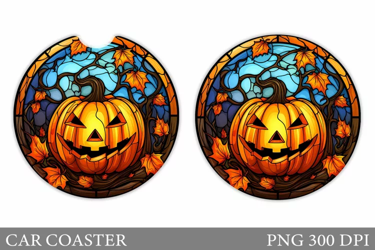 Pumpkin Car Coaster. Stained Glass Halloween Car Coaster