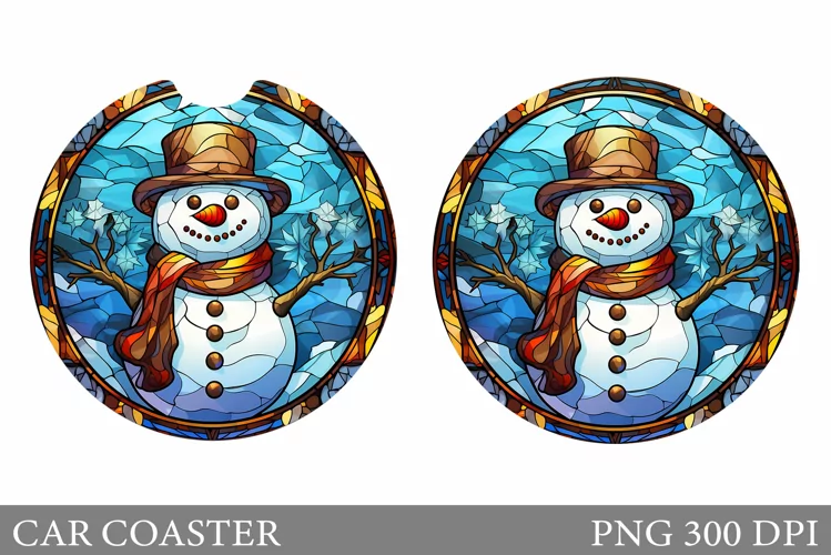 Snowman Car Coaster Design. Stained Glass Car Coaster