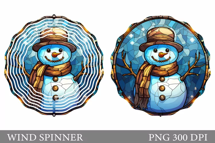 Snowman Wind Spinner. Stained Glass Snowman Wind Spinner