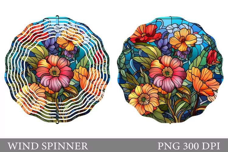 Flowers Wind Spinner. Stained Glass Flowers Spinner Design