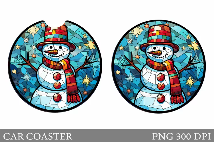 Stained Glass Snowman Car Coaster Sublimation