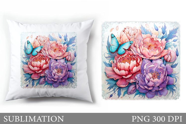 Butterfly Pillow Sublimation. Bitterfly Flowers Sublimation example image 1