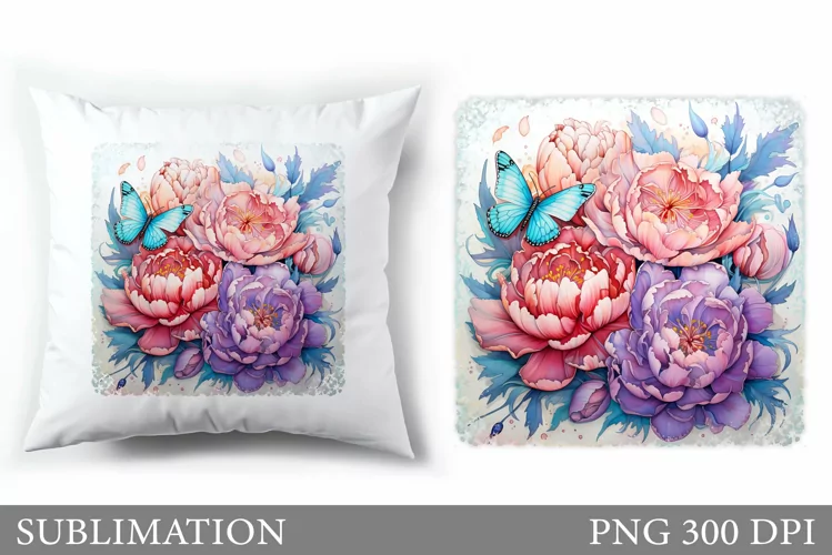 Butterfly Pillow Sublimation. Bitterfly Flowers Sublimation