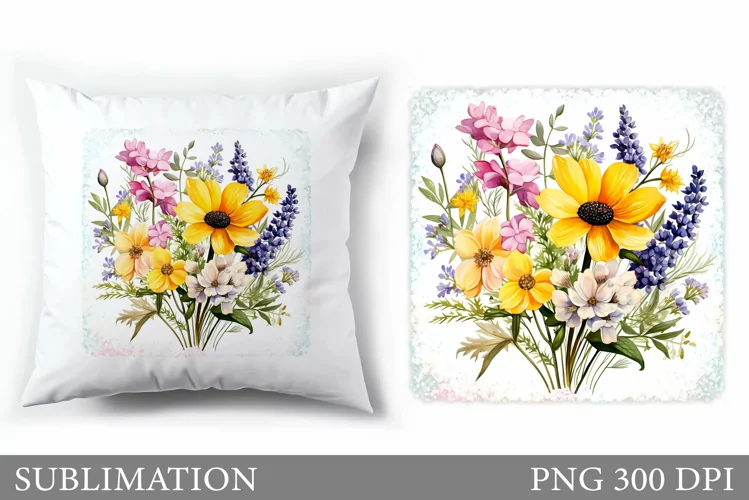 Flowers Sublimation. Wildflowers Pillow Design
