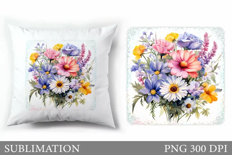 Floral Sublimation. Wildflowers Pillow Design