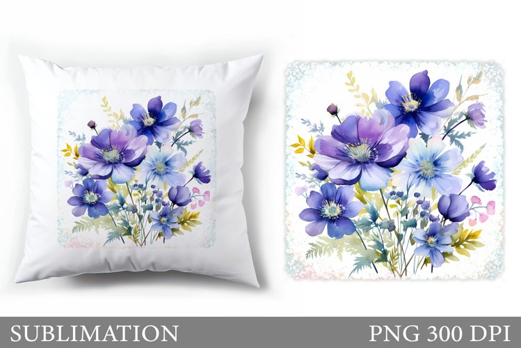 Wildflowers Pillow Design. Flowers Sublimation example image 1
