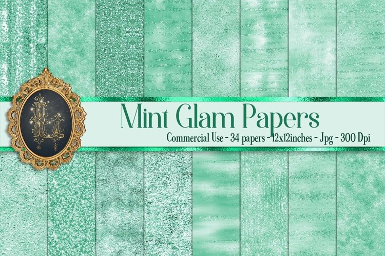 34 Mint Glam Digital Papers Sequin Glitter Luxury Background example image 1