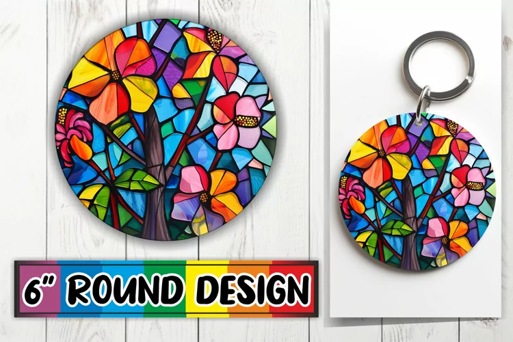 Stained Glass Tree Round Design Colorful Sublimation
