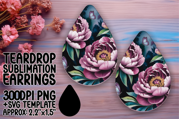 Stylish Teardrop Earrings Artwork PNG , Flowers