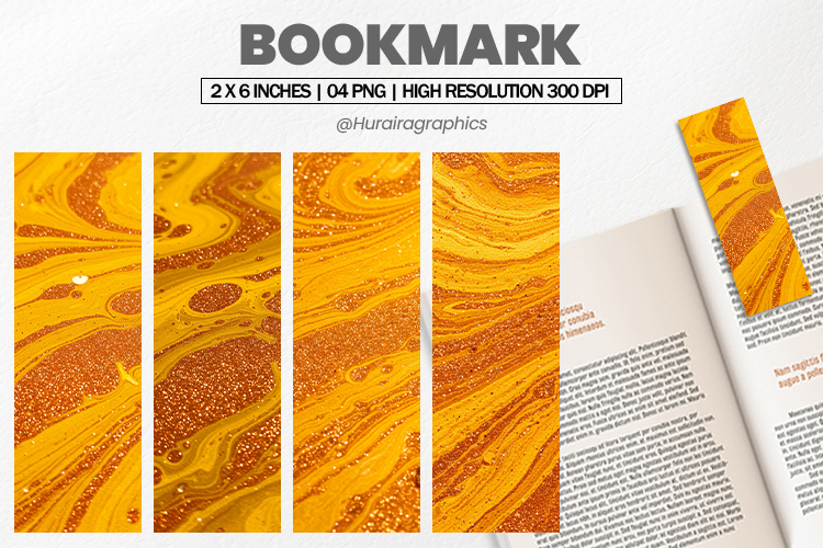 Orange Glitter Swirl Bookmark PNG, Bookmark Sublimation