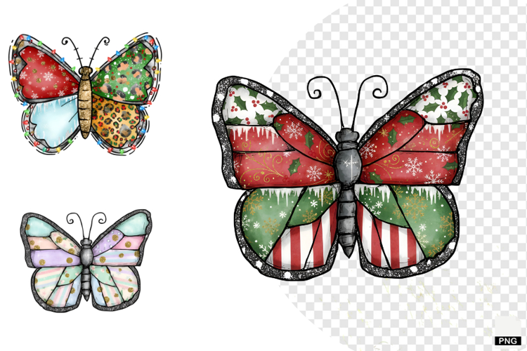 Coquette Christmas Butterfly Clipart