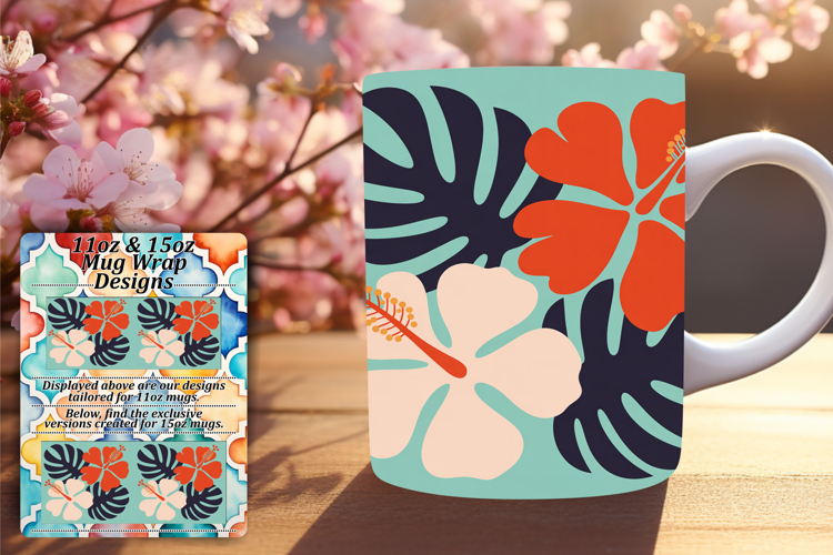 Dynamic 11oz Mug Wrap Png Template , Flowers