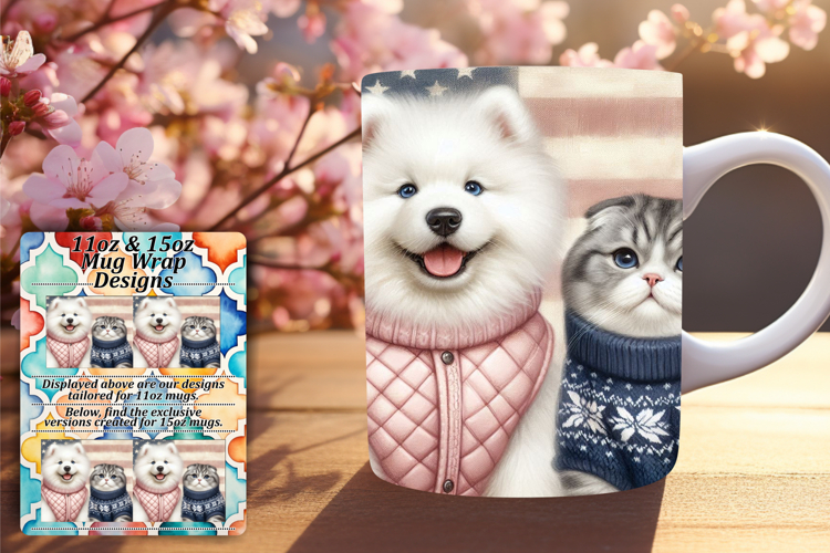 Fresh 15oz Mug Wrap Png Design , Dog and cat