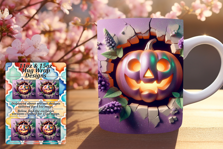 Glamorous 15oz Mug Wrap Png Artwork , 3D Pumpkin