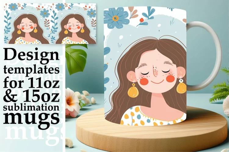 Feminine Watercolor Portrait Mug Wrap 11oz/15oz