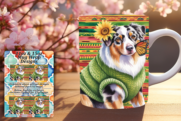 Radiant 15oz Mug Wrap Png Design , Cute Dog