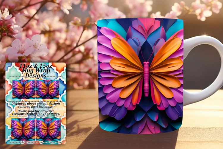 Dynamic Spring Butterfly Magic: 3D Mug Wrap
