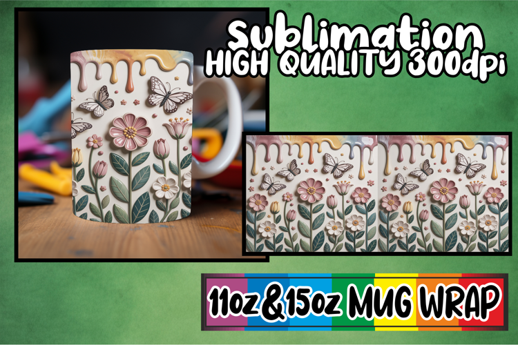 Blissful days 11oz 15oz mug wrap, 3D Flowers