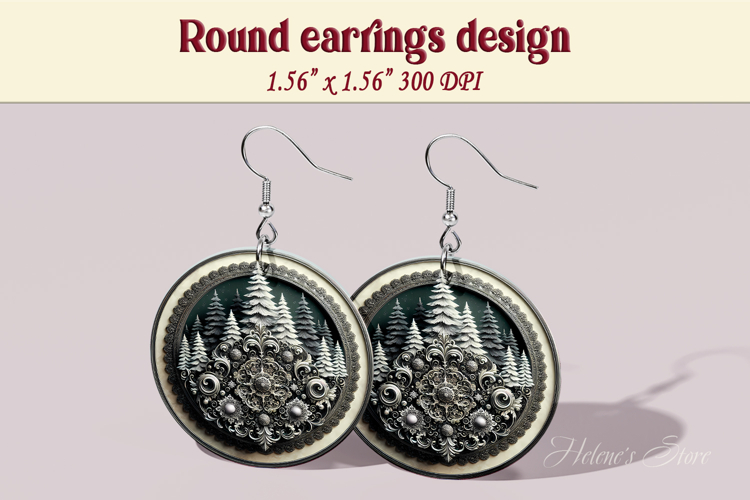 Vintage pattern earrings | Silver Round Earring sublimation