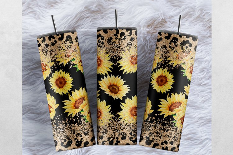 Sunflowers Gold Glitter Floral Leopard 20 oz tumbler wrap