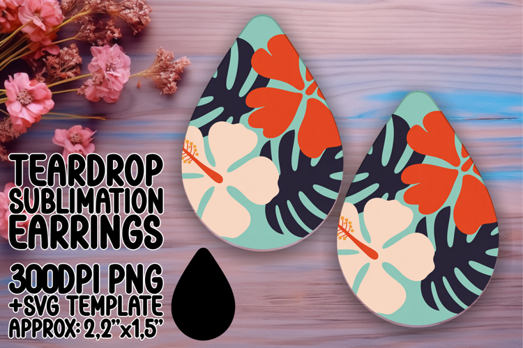 Elegant Teardrop Earrings Template PNG , Flowers