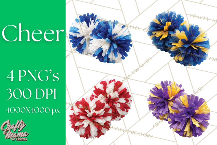 Cheerleader Clipart PNG with Glitter Pom and Color Splash