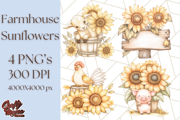 Rustic Sunflower Clipart, Soft Country Farmhouse Florals Png