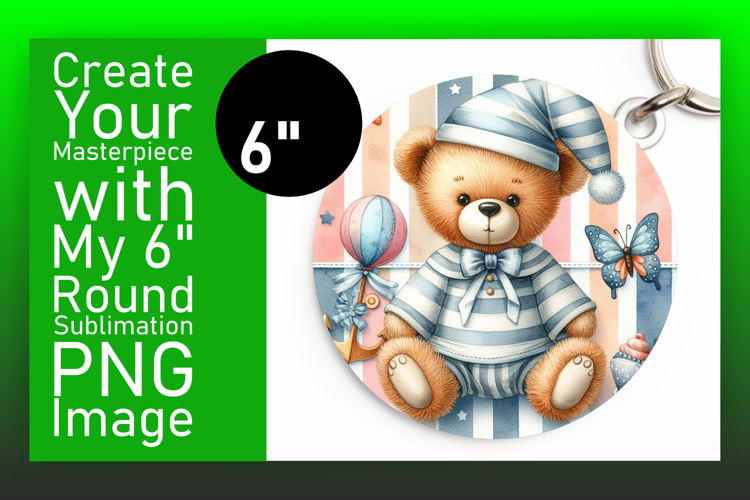 Colorful Round Design Keychain Artwork , Teddy Bear