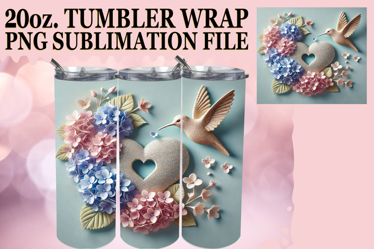 WHIMSICAL SUBLIMATION 20oz TUMBLER WRAP, 3D Heart