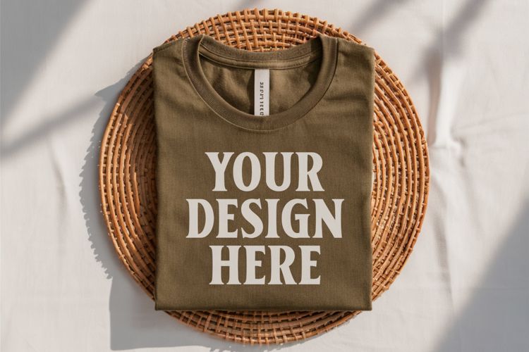 Heather Olive Bella Canvas 3001 Flat Lay T-Shirt Mockup
