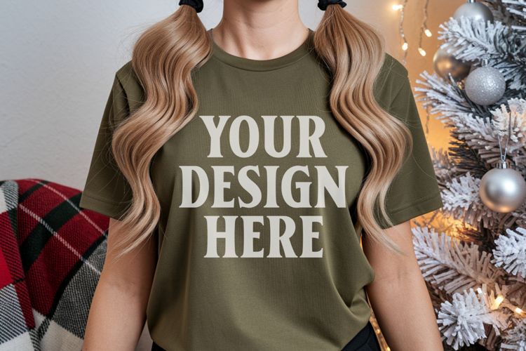Christmas Bella Canvas 3001 Kelly Green Shirt Mockup ,Trandy