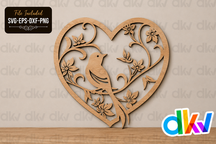 Bird in Heart SVG Laser Cut File