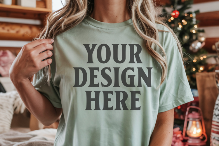 Christmas Comfort Colors 1717 Bay T-Shirt Mockup Real Model