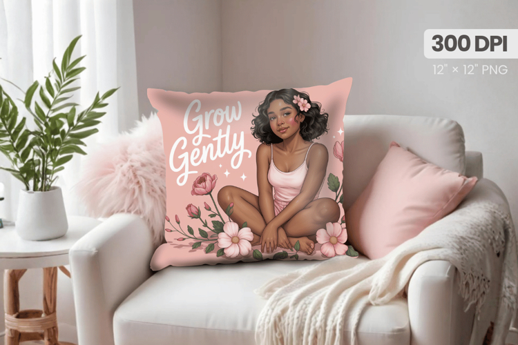 Afro Girl /Woman braided hair Pillow Design, Black Queen PNG