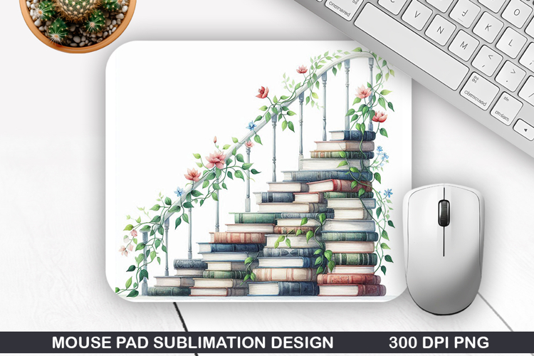 Books Flower Mouse Pad Sublimation, Animals Mouse Pad PNG
