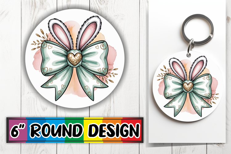 Enchanted Keychain Circle Design PNG, Easter Bow