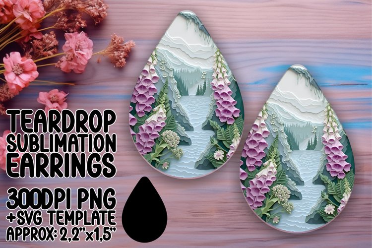 Floral 3D Hole Teardrop Earrings Sublimation Design