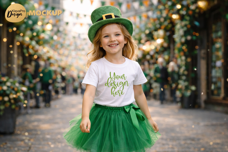 St Patrick Day Girls T Shirt Mockup White Apparel