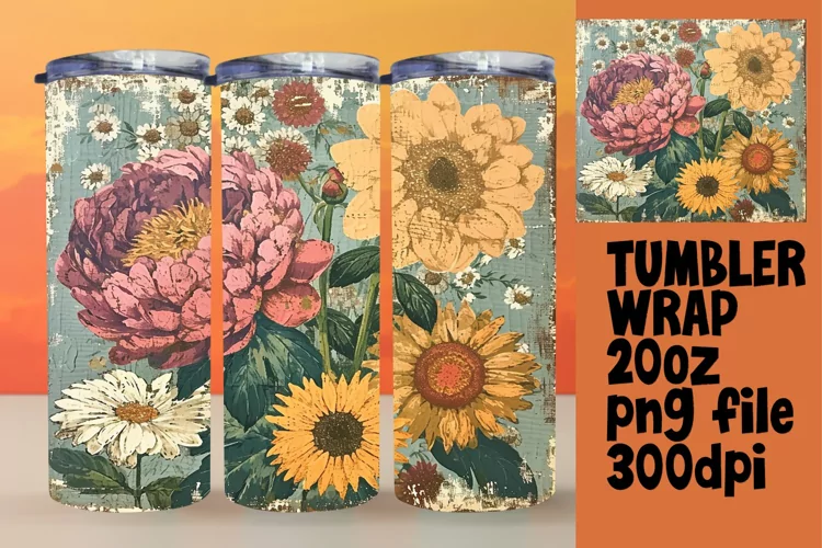 Retro Flower Pattern Sublimation Tumbler - 20oz Elegance