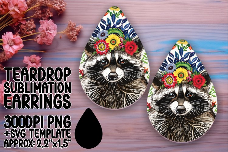 Teardrop Earrings: Raccoon with Blooming Flowers