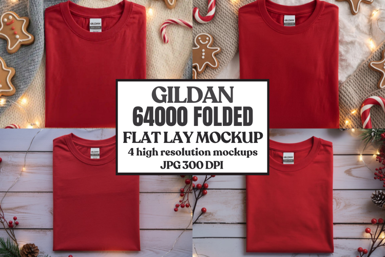 Gildan 64000 Folded Christmas Flat Lay T-shirt