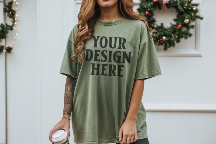Christmas Comfort Colors 1717 Moss TShirt Mockup, CC 1717 example image 1
