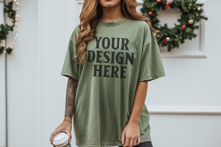 Christmas Comfort Colors 1717 Moss TShirt Mockup, CC 1717