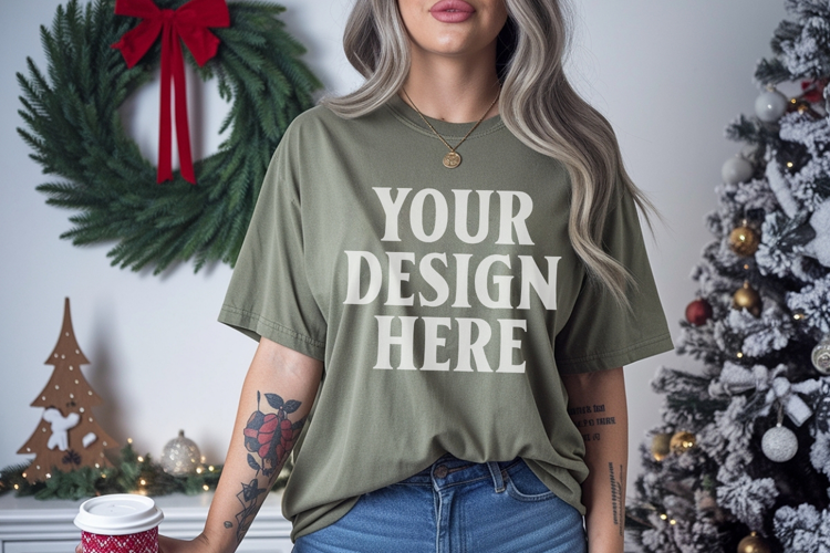 Moss Christmas Comfort Colors 1717 TShirt Mockup, CC 1717